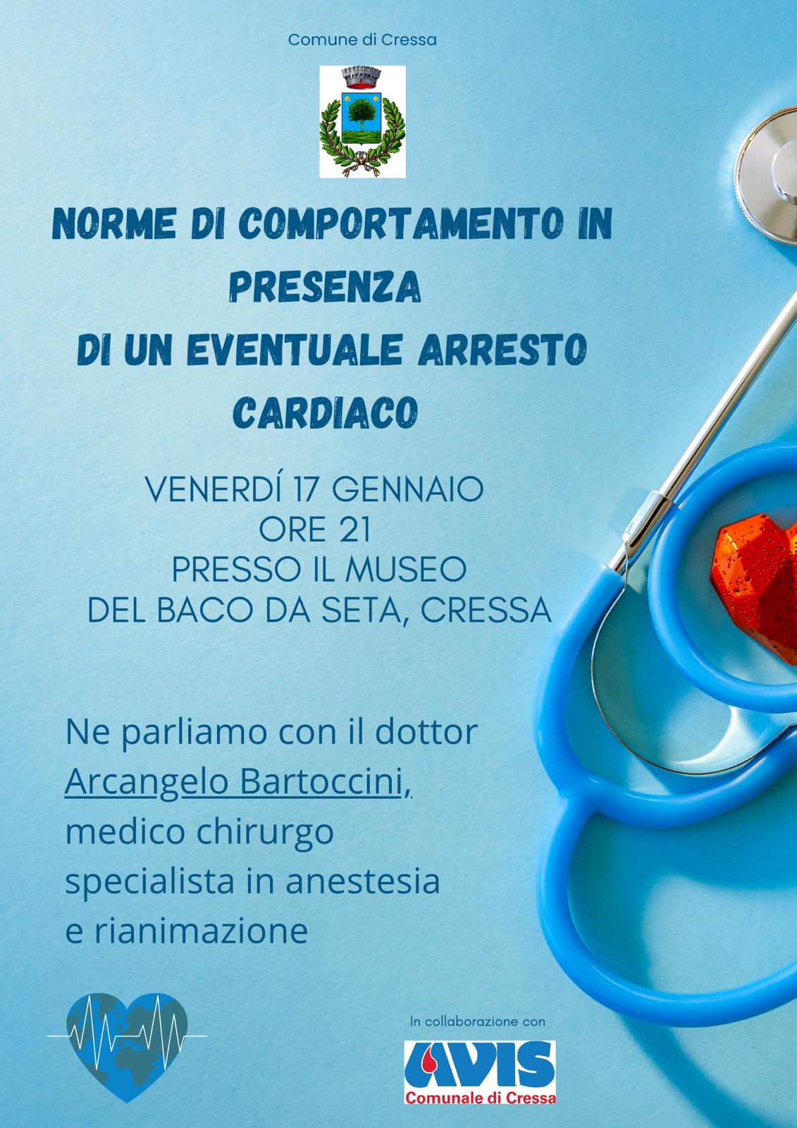 Descrizione della serata, stemma del Comune ed immagini di uno stetoscopio e di un cuore (parziali)