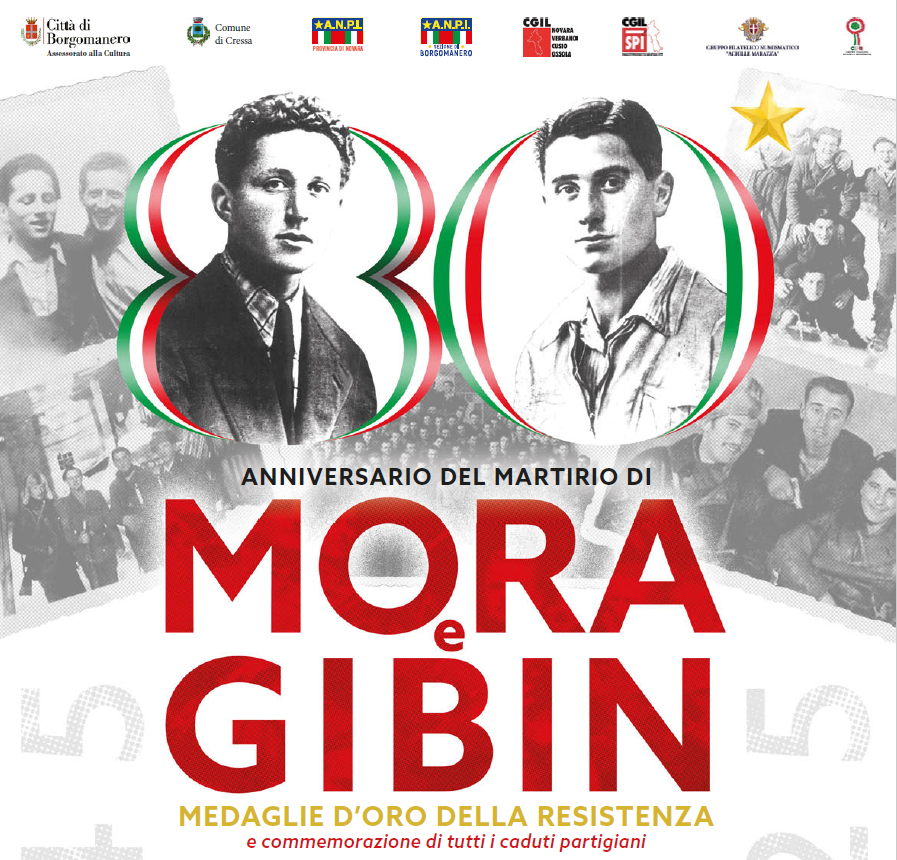 Numero 80 con all'interno i volti dei due Martiri della Resistenza Ernesto Mora e Ezio Gibin sotto la scritta "Anniversario del Martirio di Mora e Gibin"